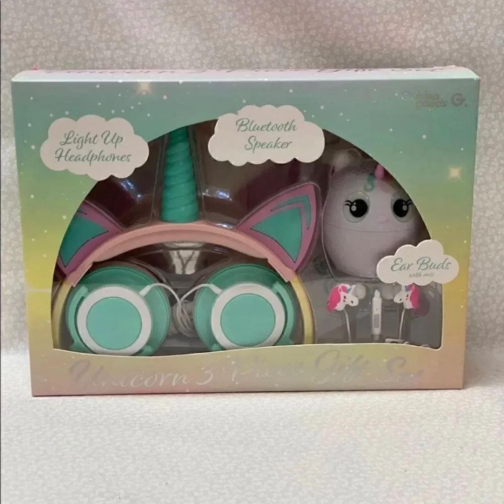 GABBA GOODS Unicorn Light Up Headphone, Bluetooth Speaker & Earbuds w/Mi…